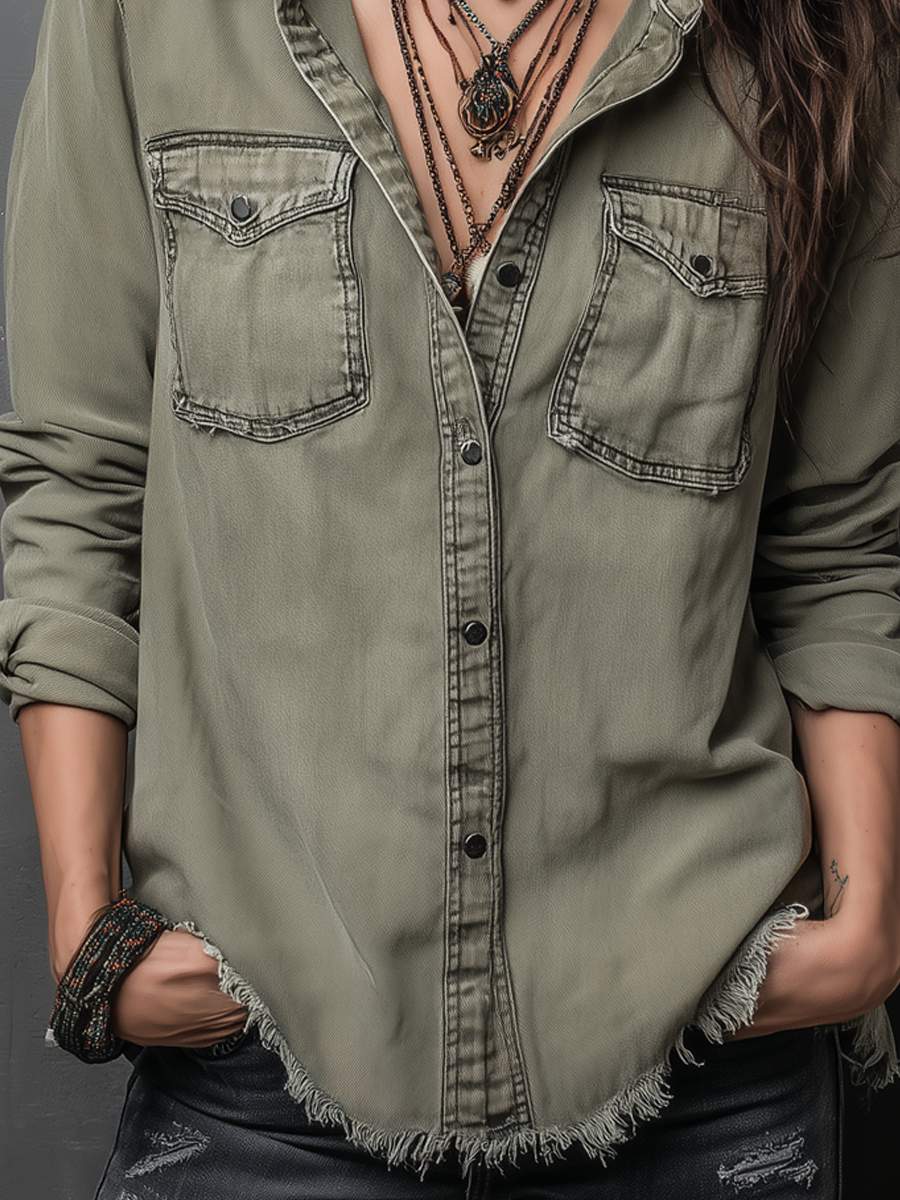 Glenmore™ | Vintage Pocket Long Sleeve Washed Shirt