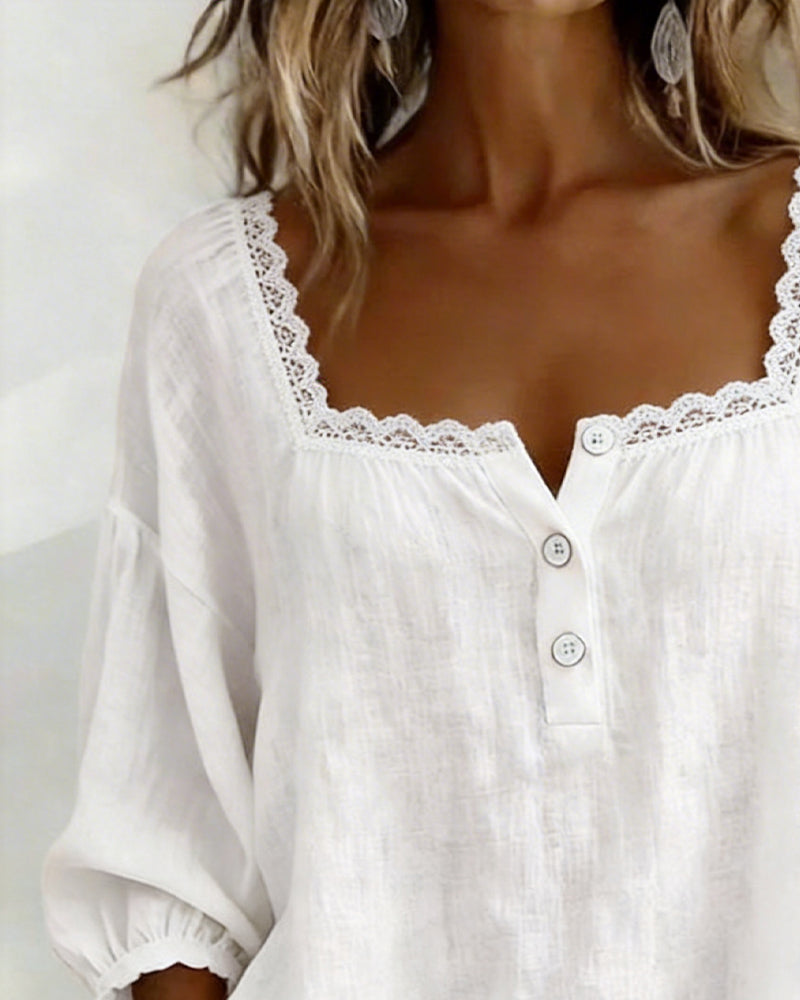 Trelaine™ | Lace-Trim Square Neck Blouse