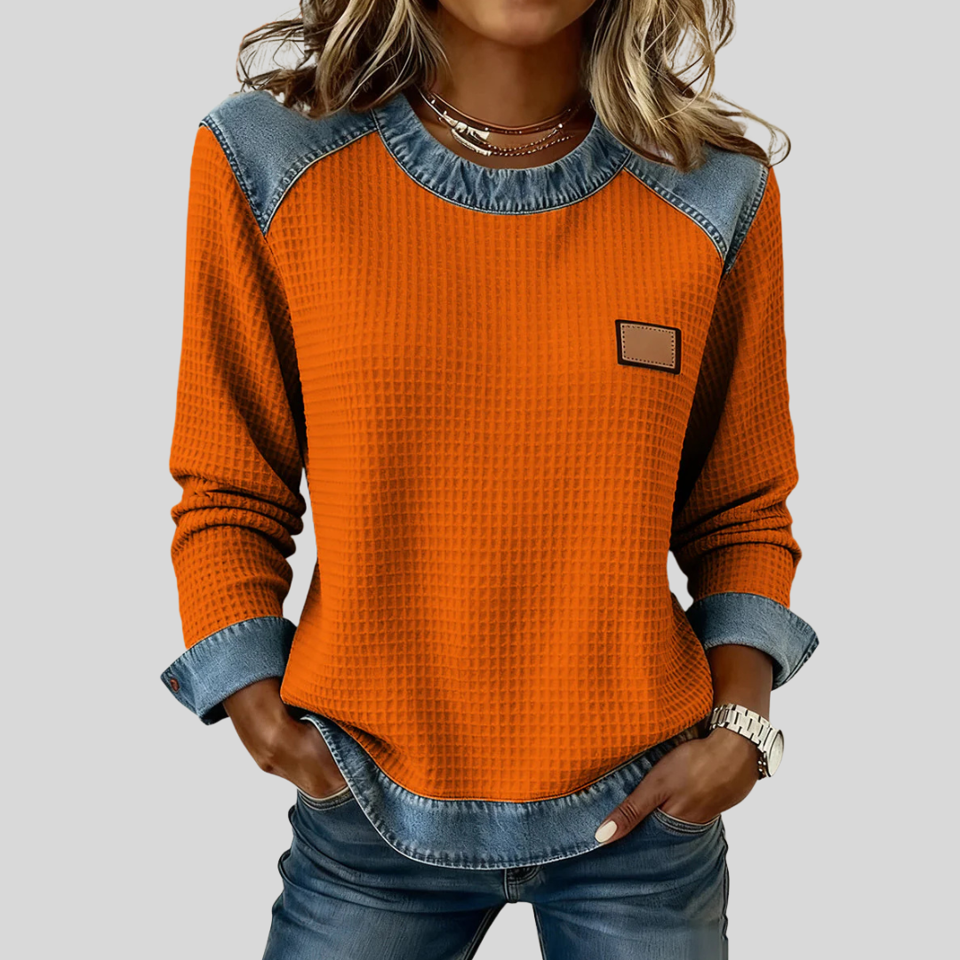 Delancine™ | Patchwork Design Waffle Sweatshirt