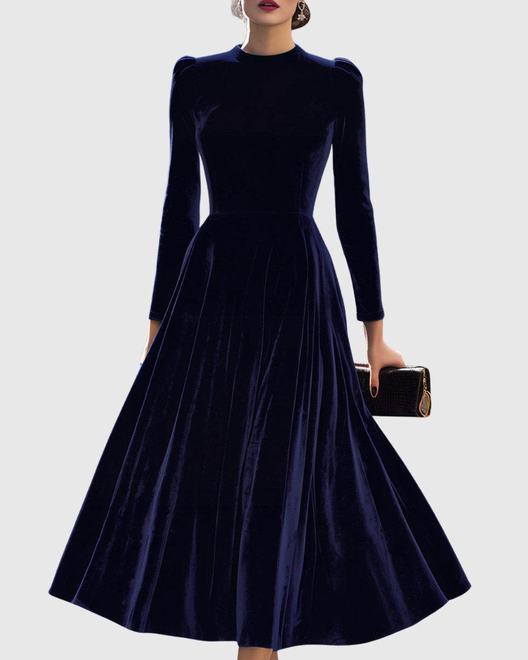 Navy Long-Sleeve Midi Dress
