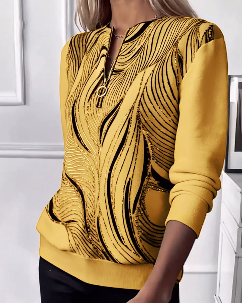 Velourna™ | Printed Zip-Neck Sweatshirt