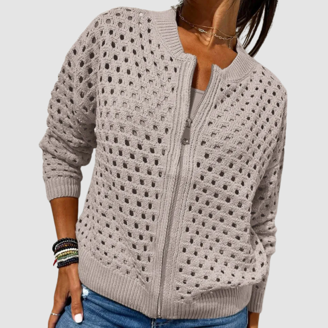 Stellwyn™ | Zip-Up Hollow Knit Cardigan