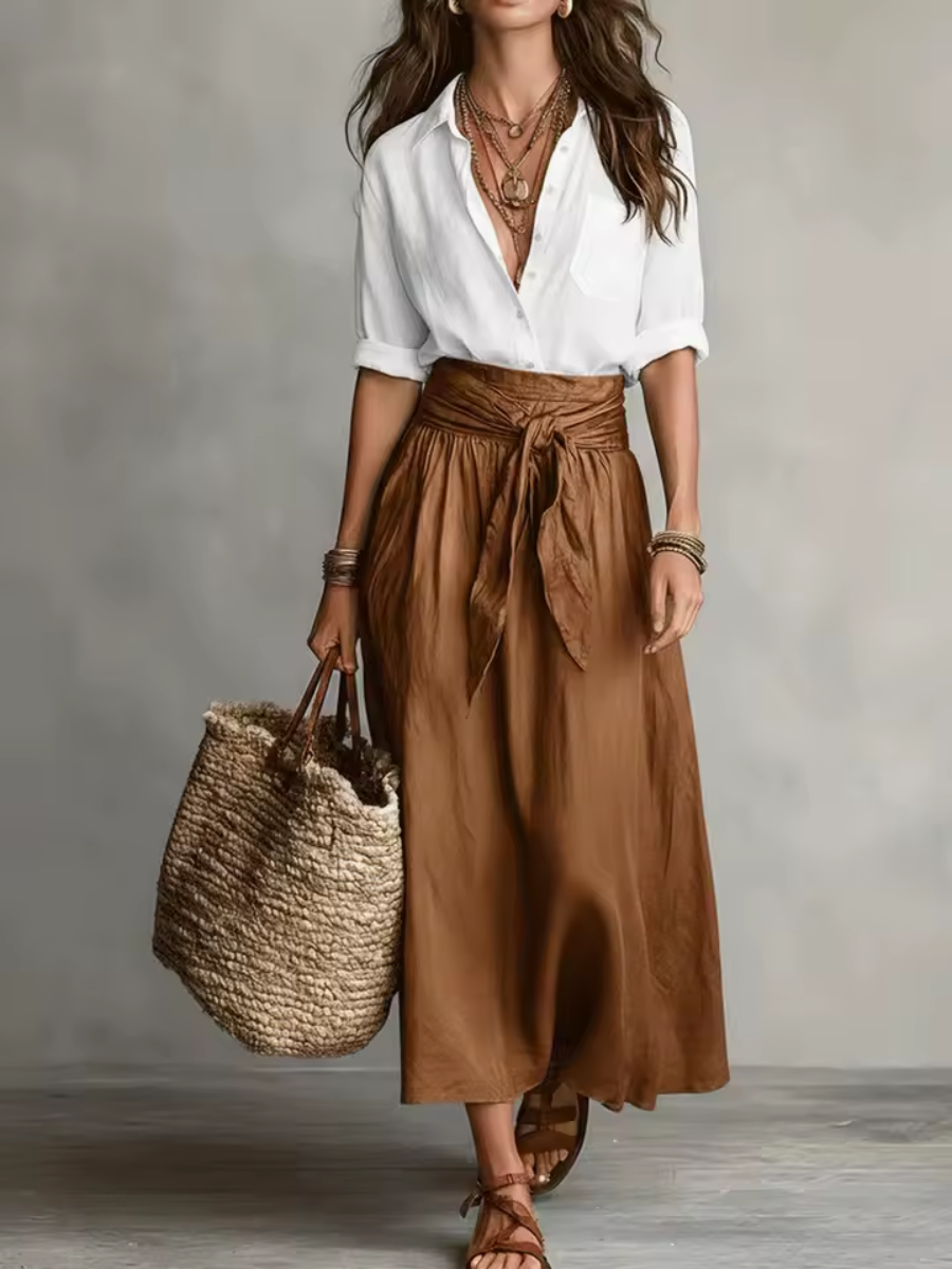 Solène™ | Tie-Waist Blouse and Skirt Set