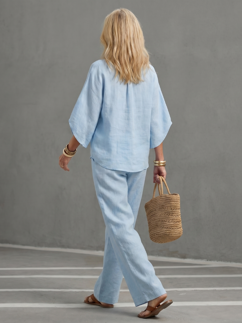Levanne™ | Button Front Relaxed Tunic Trouser Set
