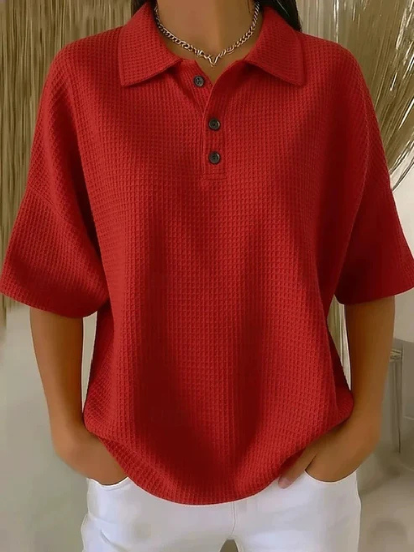 Abriella™ | Waffle Polo Blouse