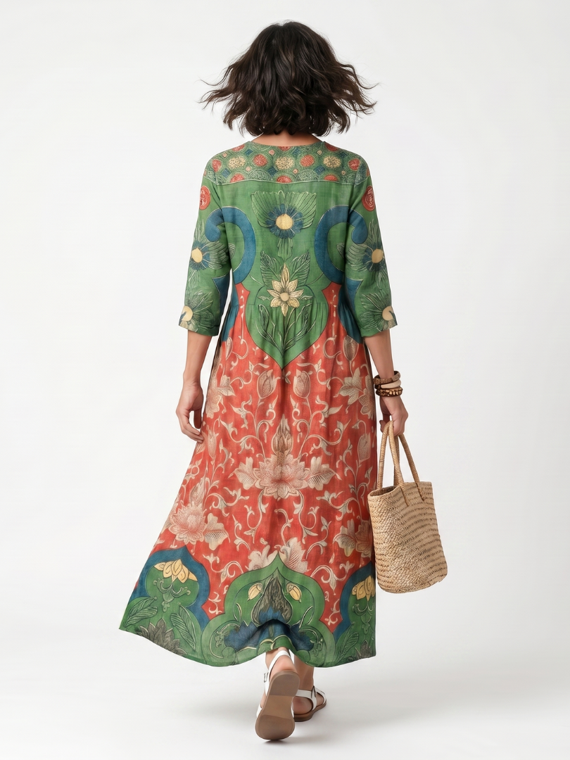 Carmela™ | Mixed Print V-Neck Pocket Midi Dress