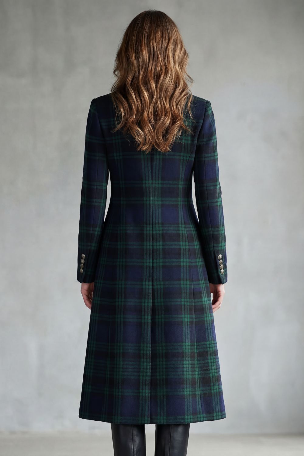 Women's Highland Check Silhouette Wool Blend Coat
