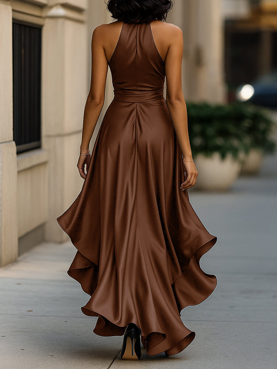Belvara™ | Halter Neck Ruffle Evening Dress