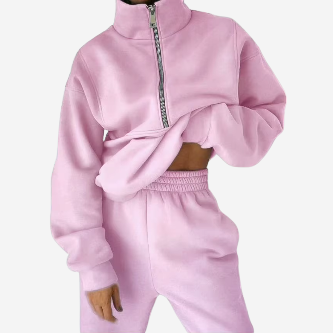 Women's Half-Zip Tracksuit Set with Long Sleeves