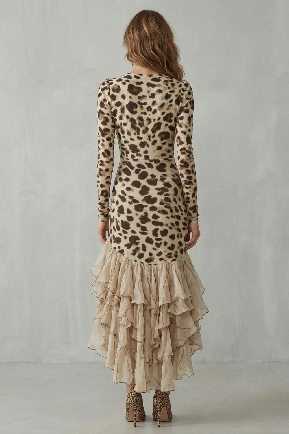 Aurinda™ | Ruffled Hem Leopard Print Midi Dress