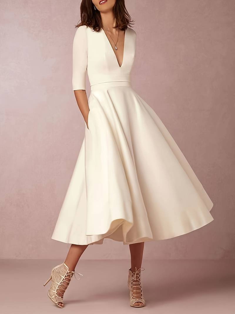 Women's Wedding Guest Elegant Flared Midi Dress
