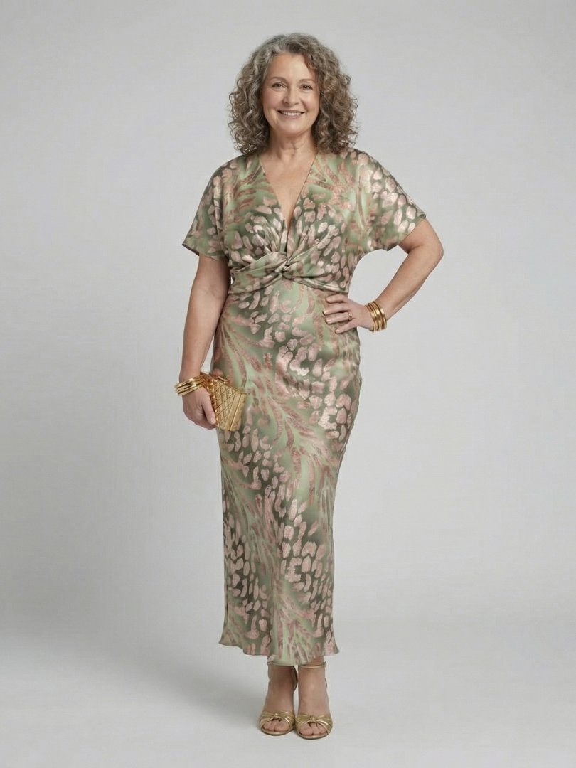 Eloise™ | Abstract Print V-Neck Twist Waist Midi Dress