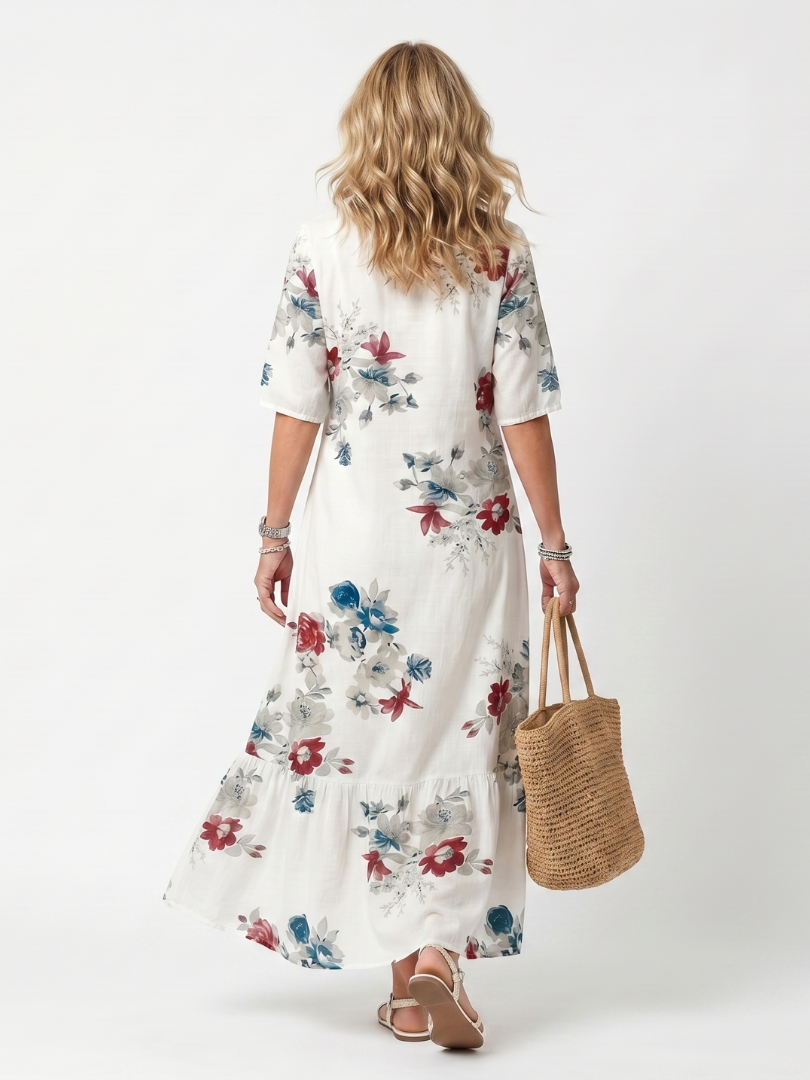 Nivelle™ | Scattered Floral Tassel Tie Midi Dress