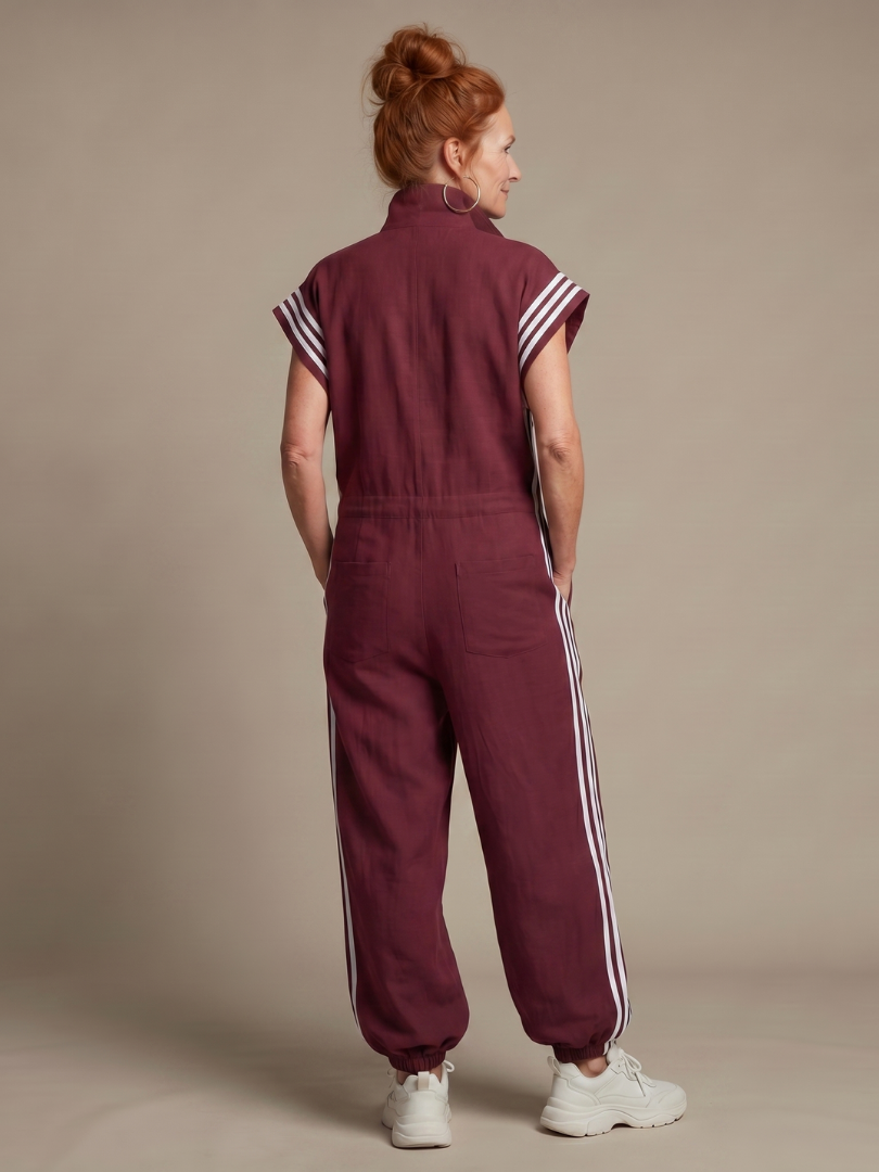 Jivonne™ | Zip Front Stripe Panel Jumpsuit