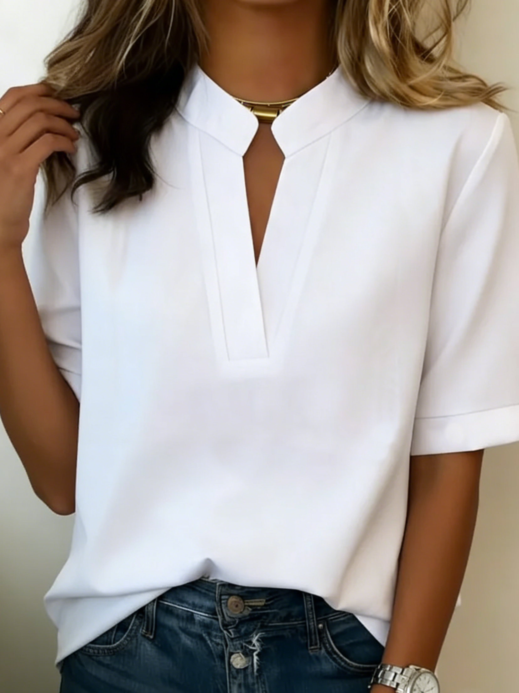 Hazel™ | V-Neck Blouse with Gold Detail