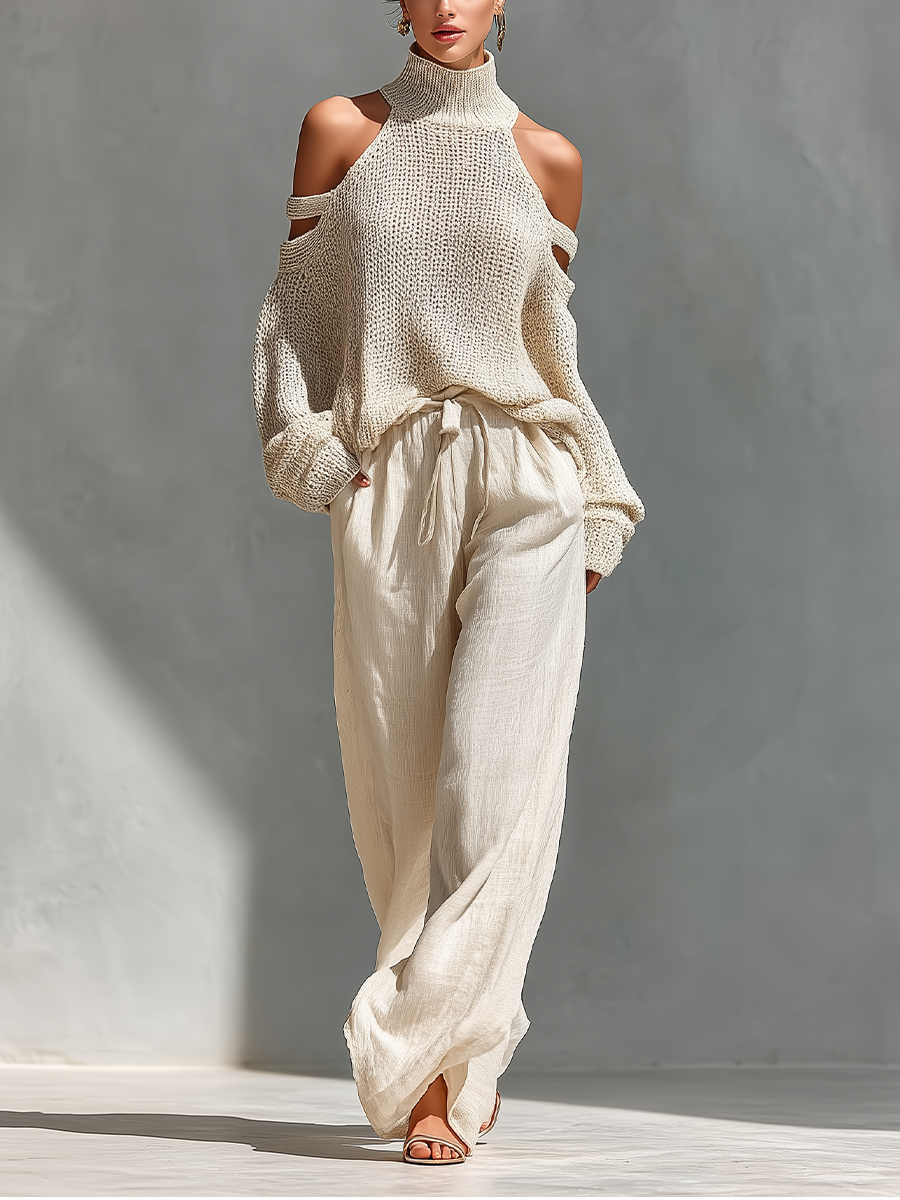 Edalyn™ | Cold-Shoulder Turtleneck & Wide-Leg Pant Set