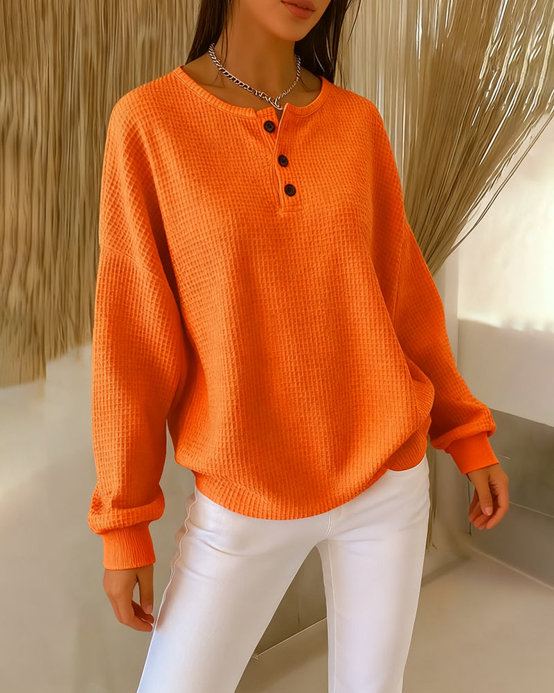 Arvella™ | Relaxed Long Sleeve Henley Sweatshirt