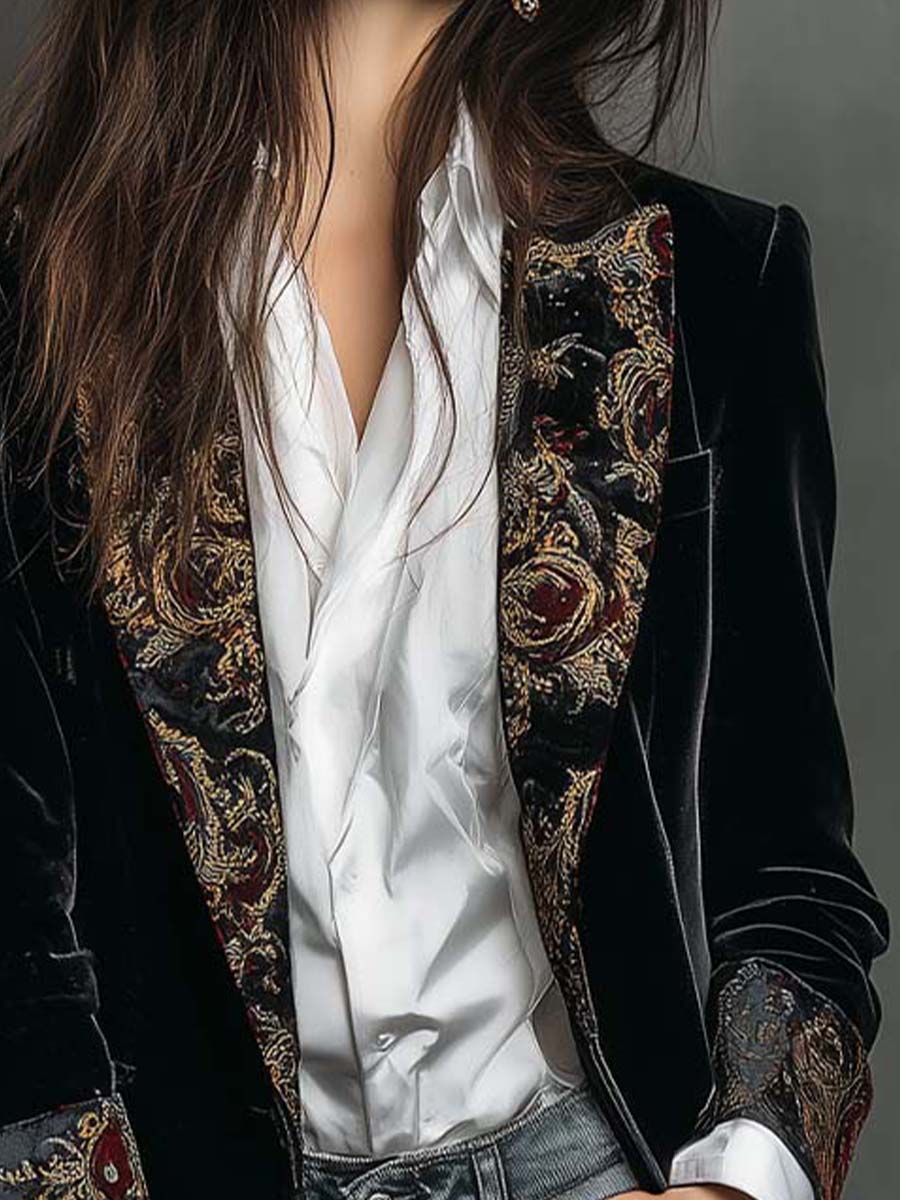Mireaux™ | Baroque Print Lapel Slim Fit Blazer