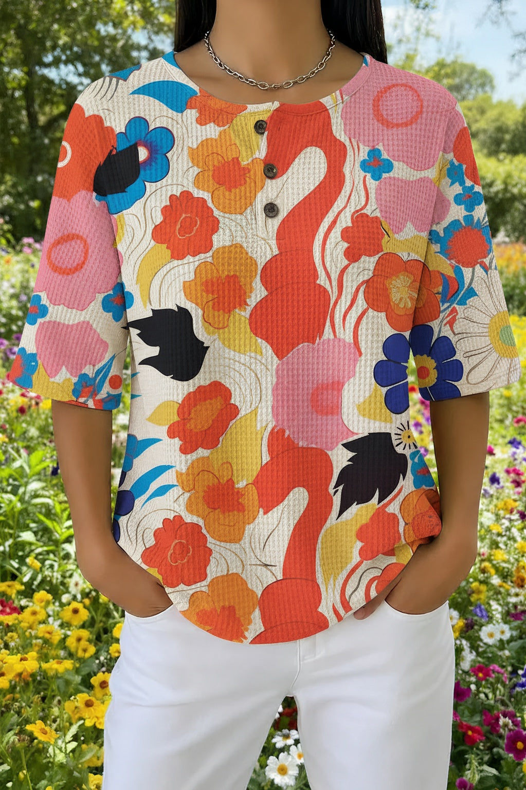 Fleurina™ | Colorful Pop Art Floral Print Casual Shirt