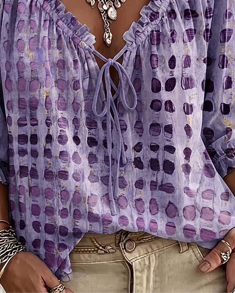 Josephine™ | Polka Dot Lace-Up Blouse