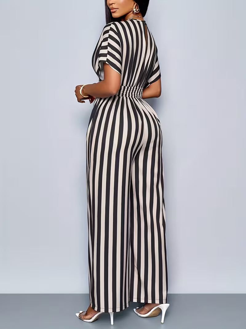 Glennora™ | Elegant Striped Wide Leg Jumpsuit