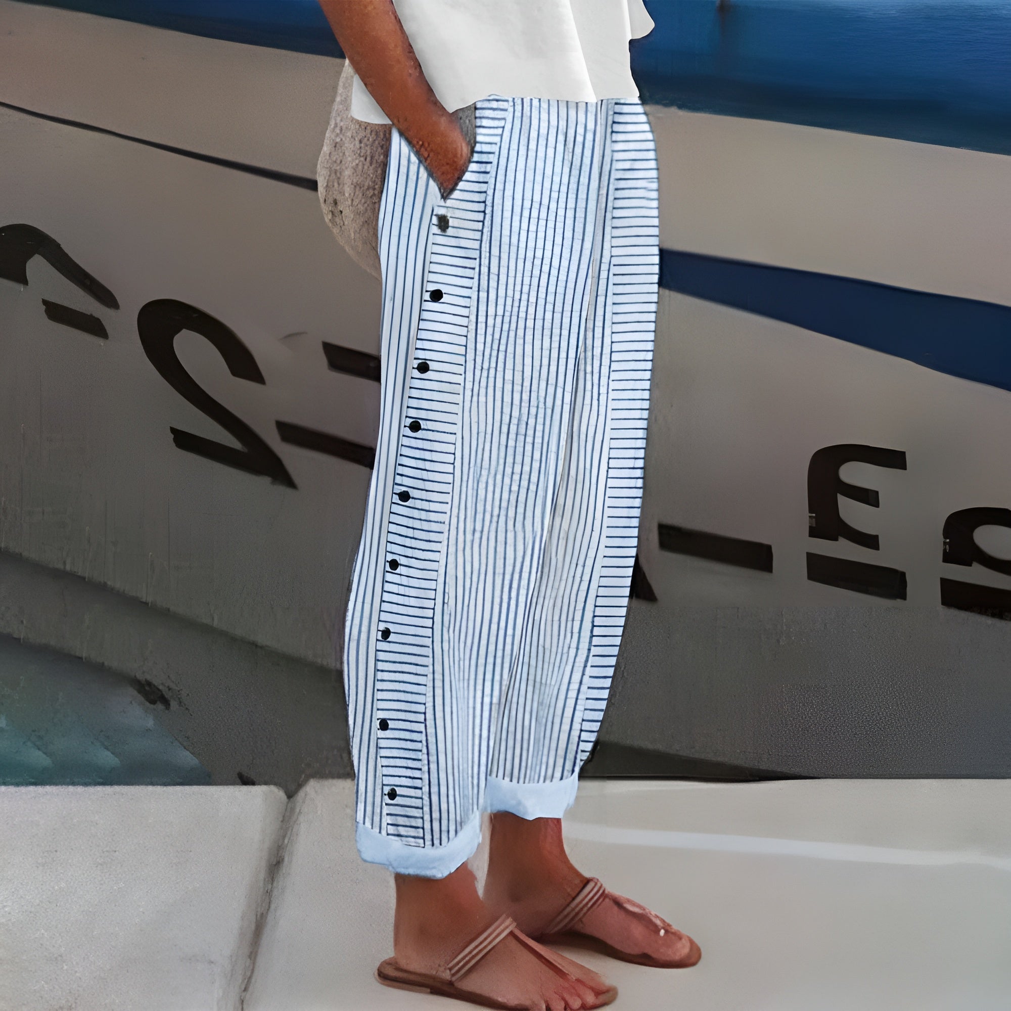 Clavette™ | Striped Panel Button Trousers