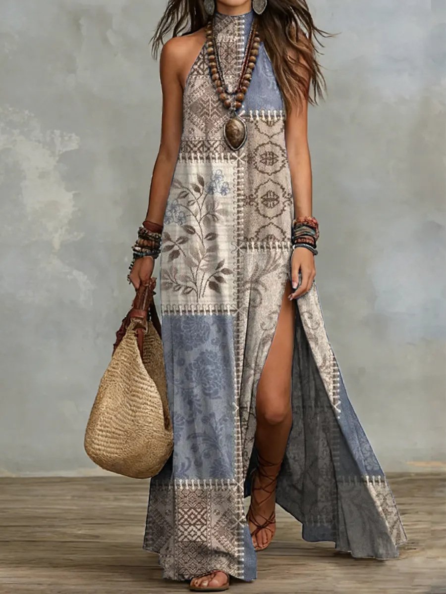 Esmée™ | Halter Neck Boho Side-Split Maxi Dress