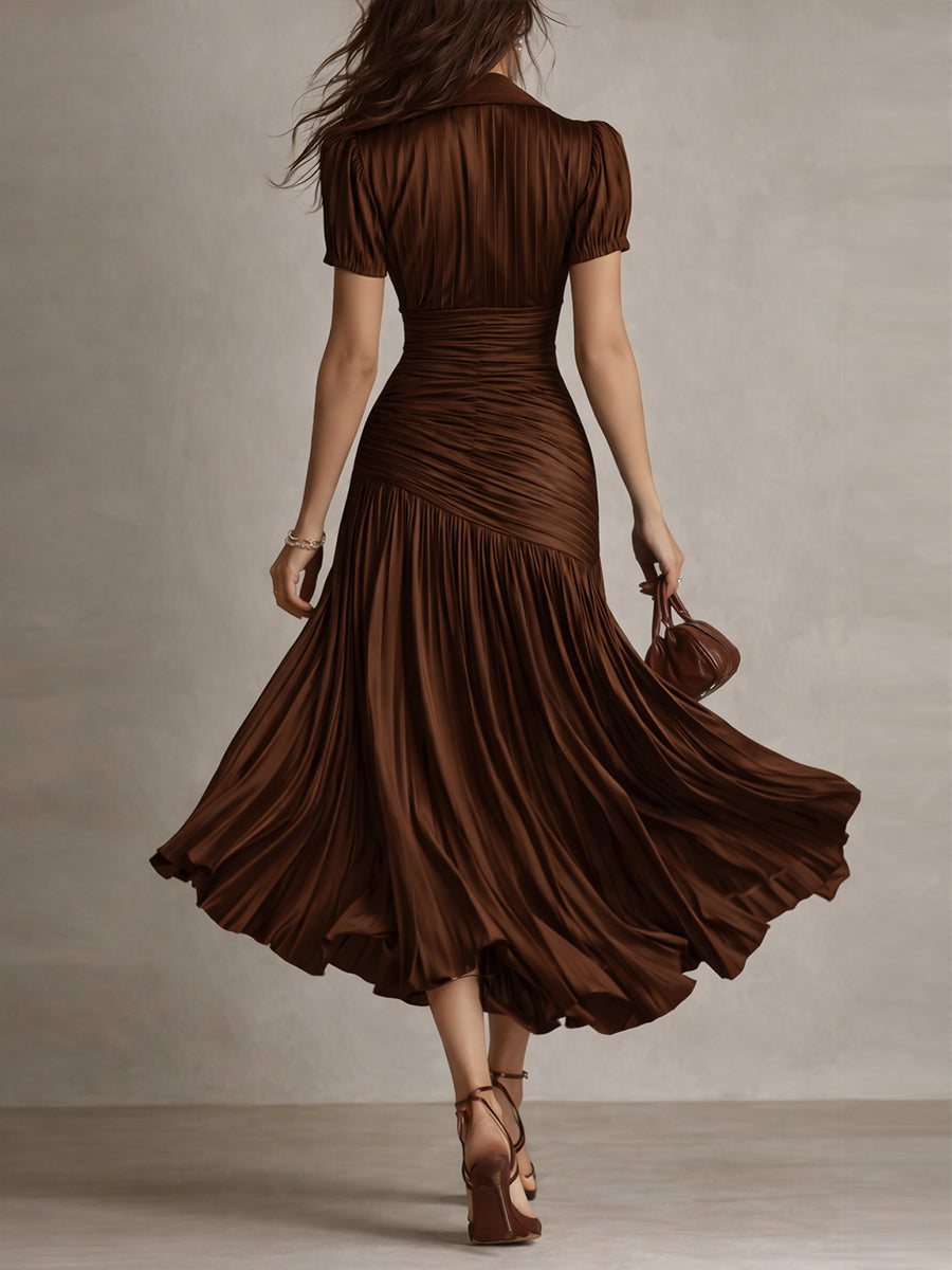 Eleanora | Retro Striped Satin Midi Dress