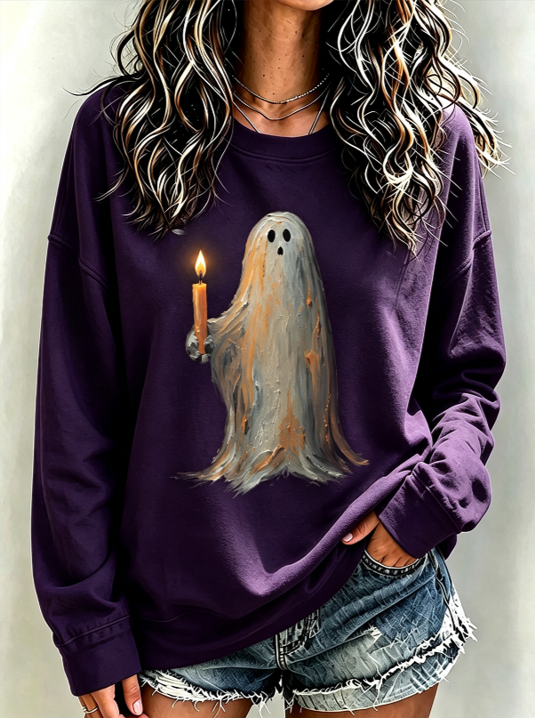 Women's Halloween Ghost Candle Sweatshirt