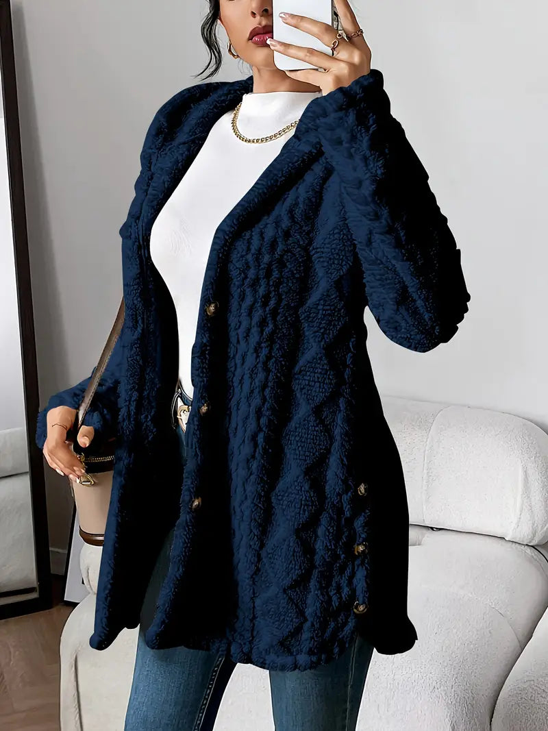 Women's Coat with Hood and Button Closure