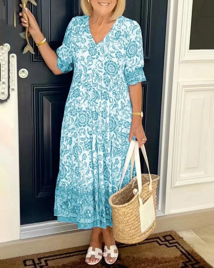 Lucinda™ | Floral V-Neck Midi Dress
