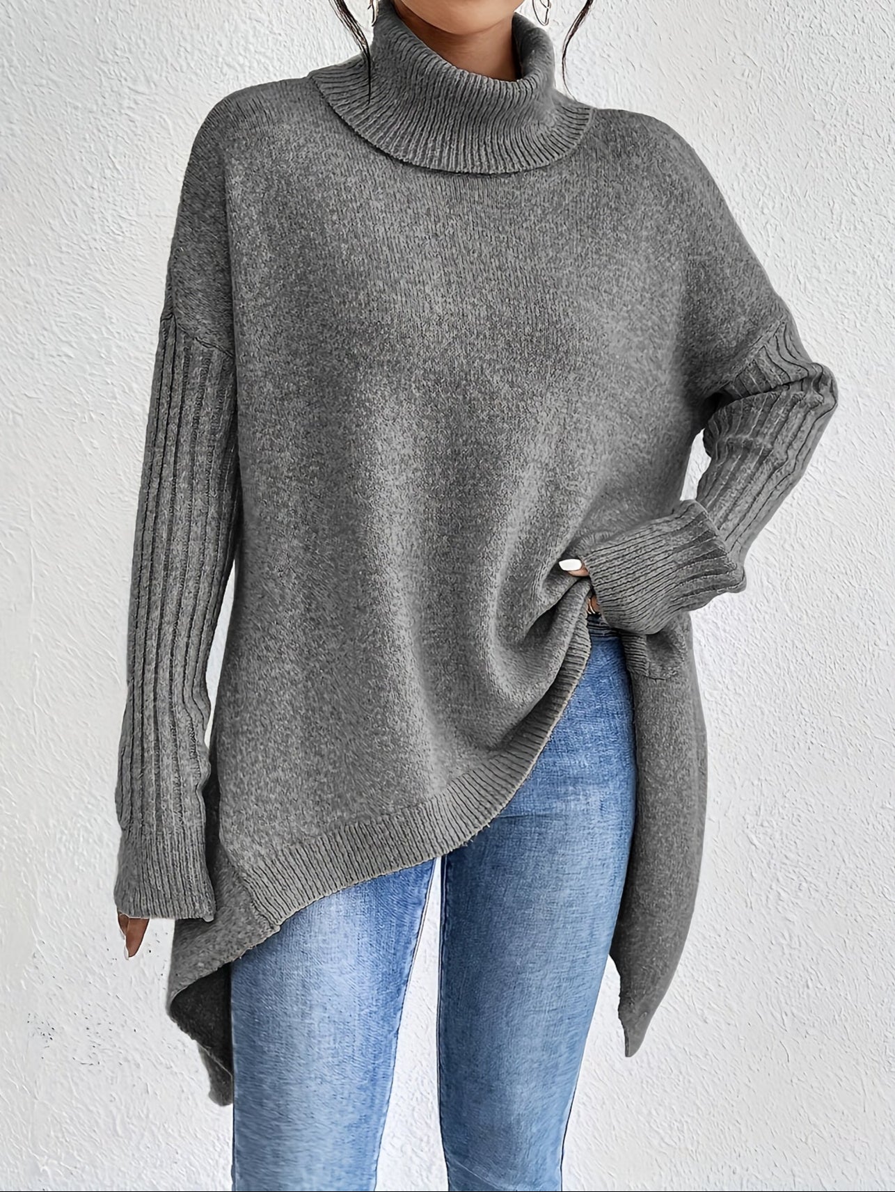 Anouk™ | High Neck Asymmetric Sweater