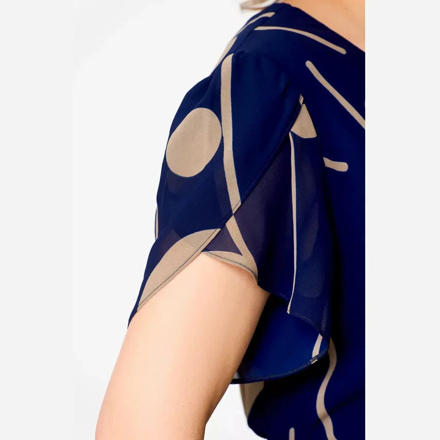 Janelle™ | Navy Dot Print Midi Dress