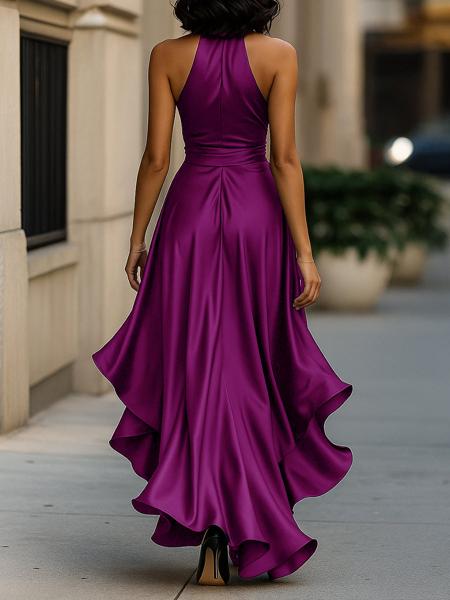 Belvara™ | Halter Neck Ruffle Evening Dress