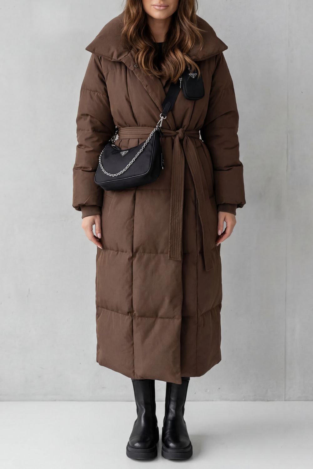 Women's Belted Silhouette Long Padded Puffer Coat