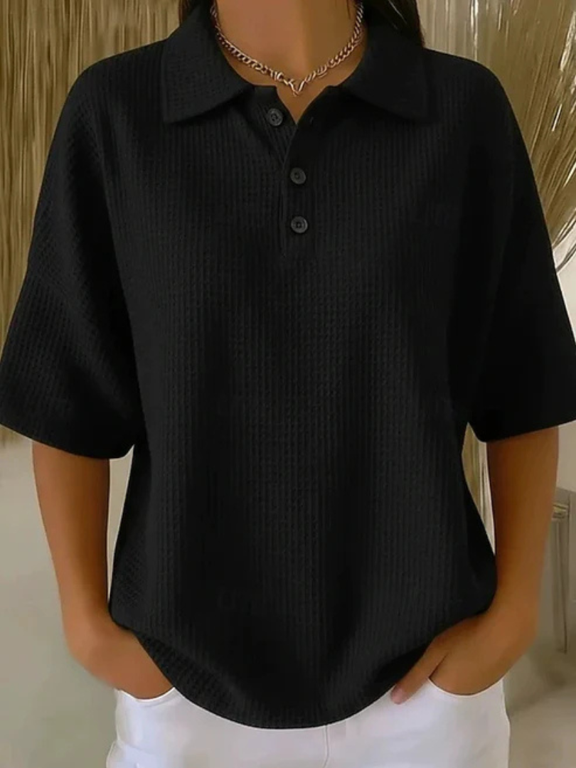 Abriella™ | Waffle Polo Blouse