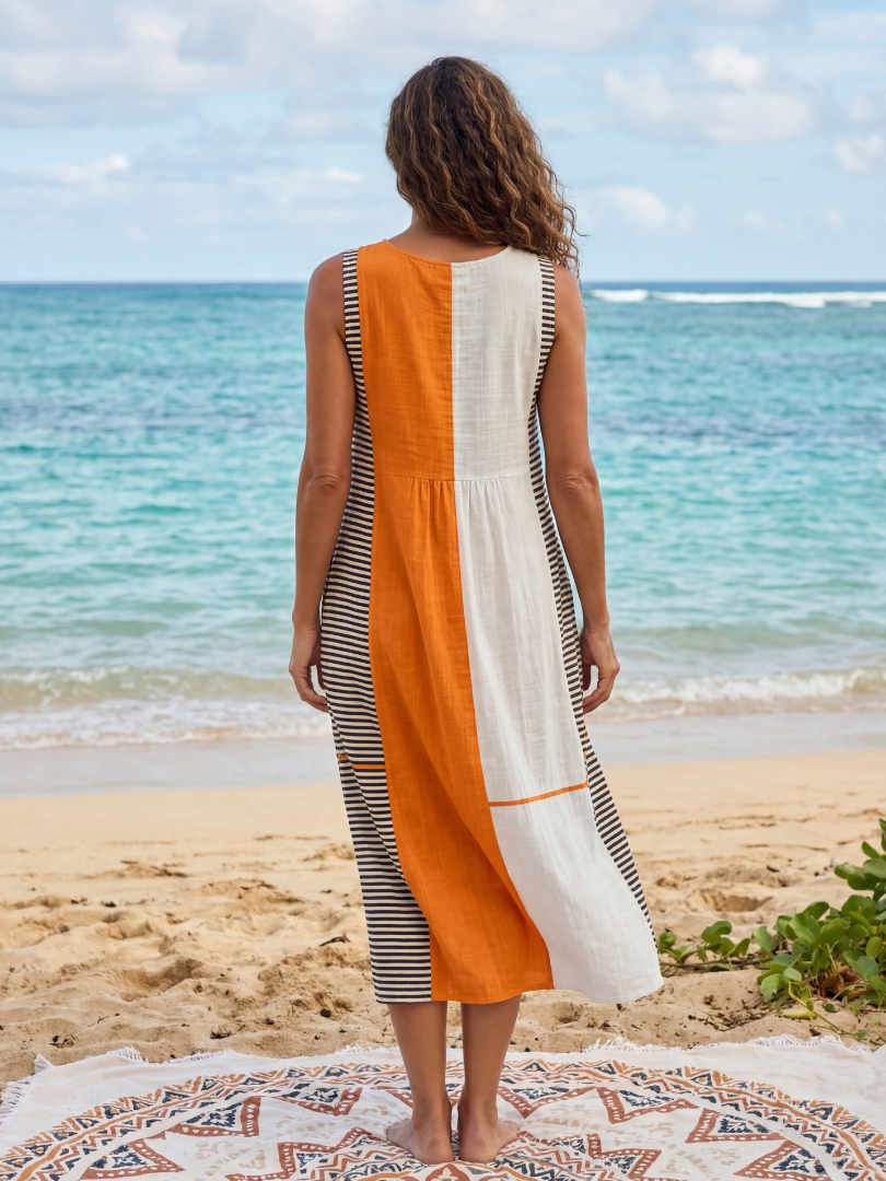 Divelle™ | Color Block Stripe Midi Dress