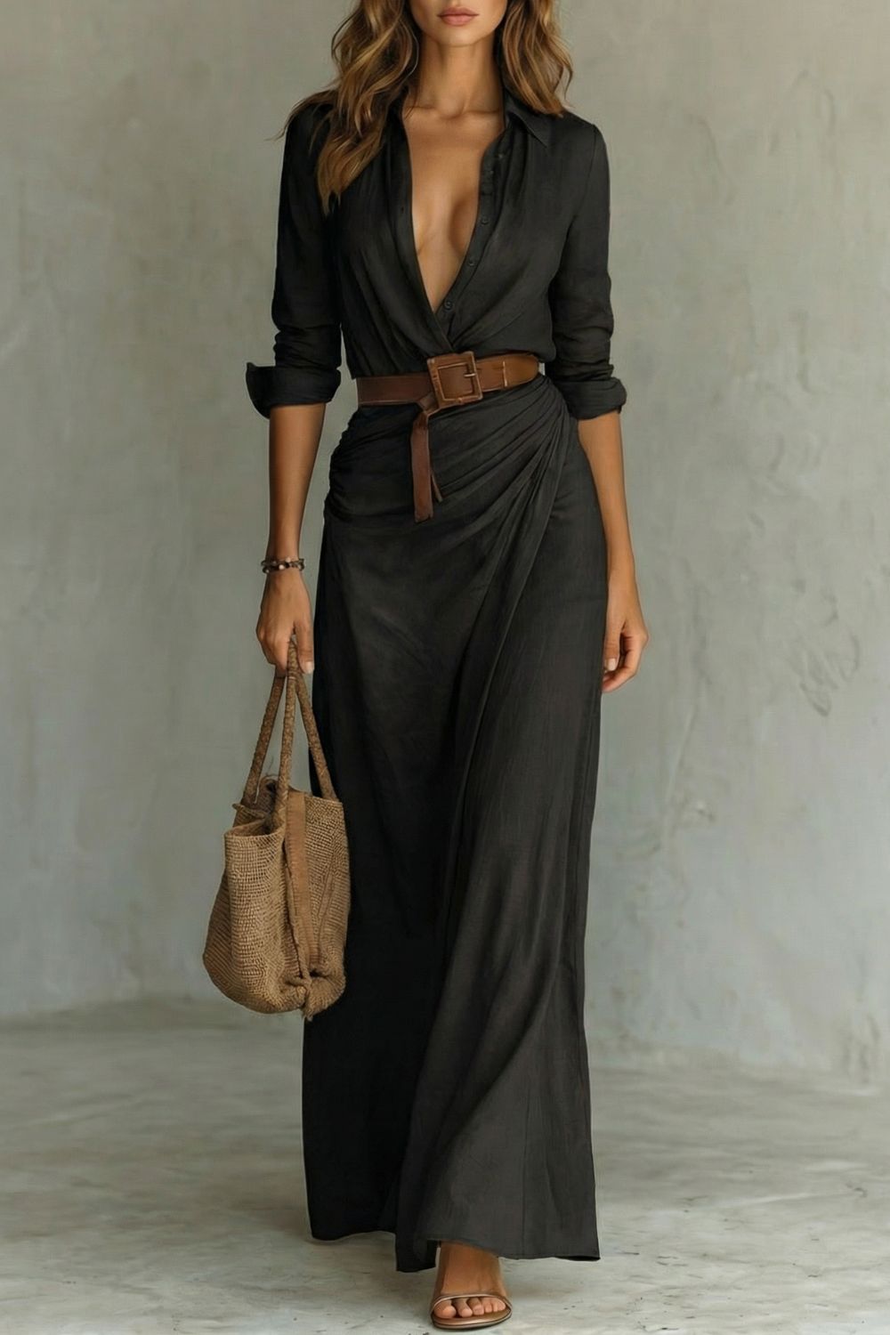 Florencia™ | Button-Down Wrap Belted Maxi Dress