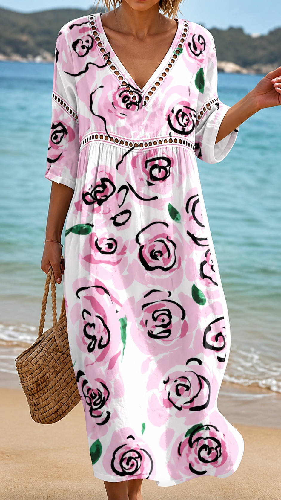 Josephine™ | Rose Print Beach Dress