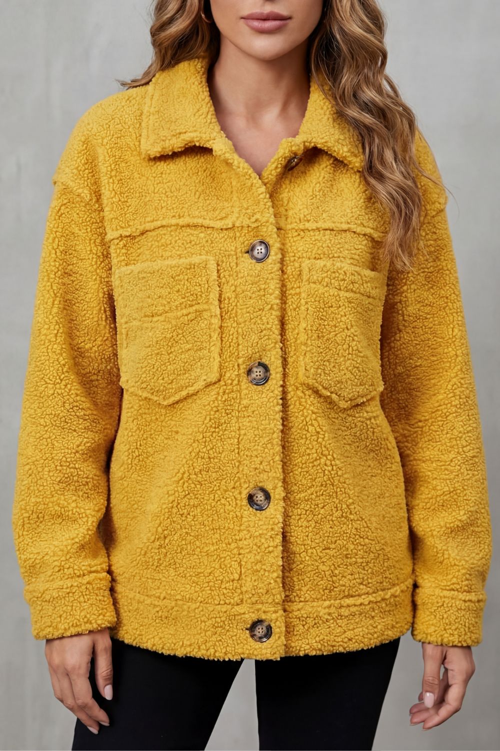 Women's Textured Fleece Style Button-up Jacket