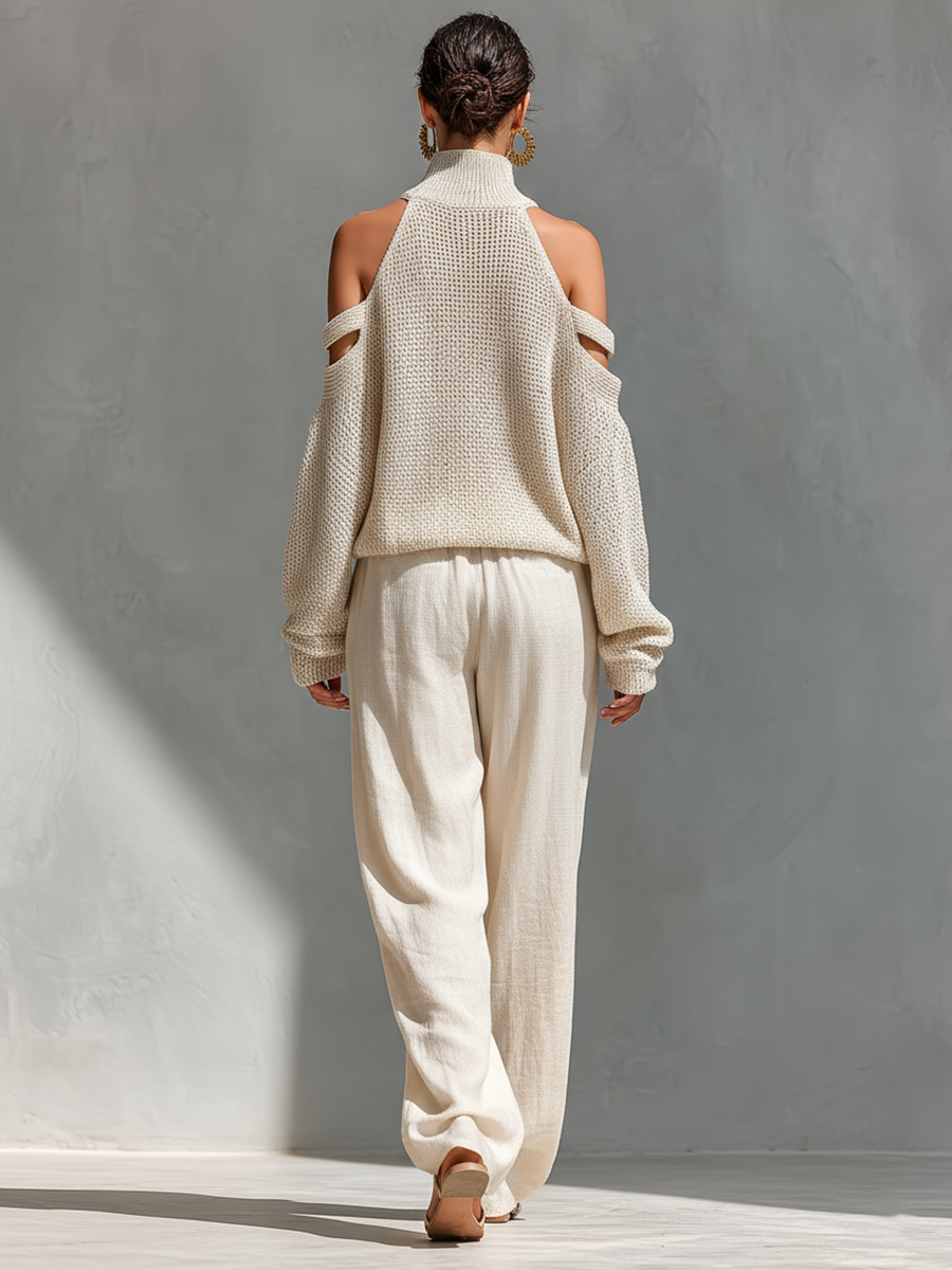 Edalyn™ | Cold-Shoulder Turtleneck & Wide-Leg Pant Set