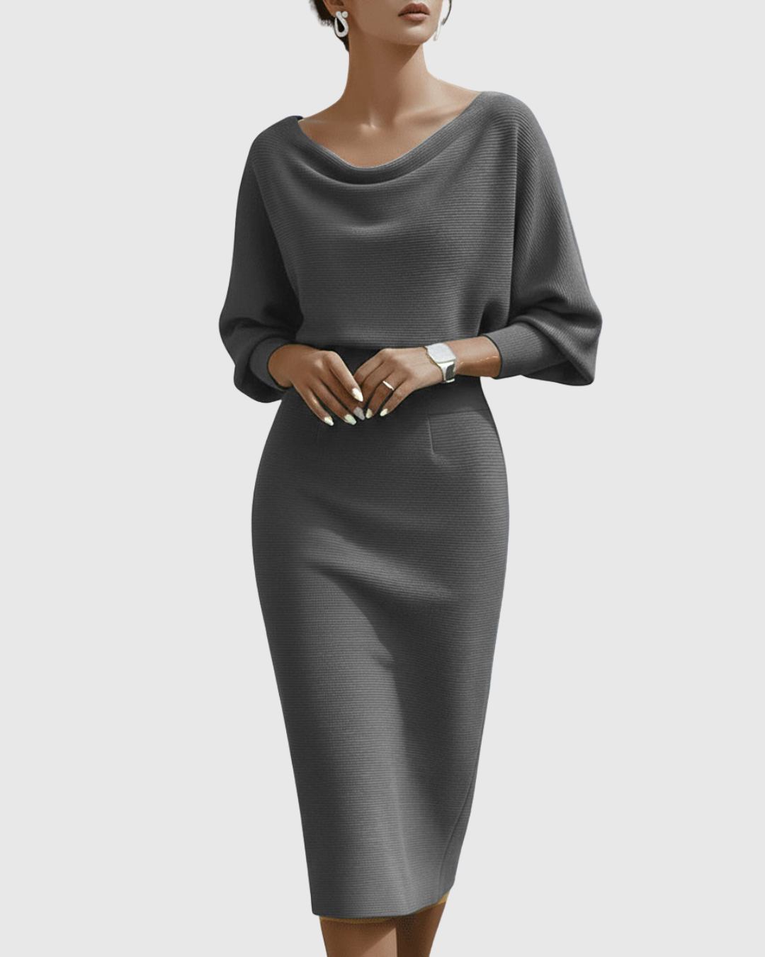 White Draped Batwing Midi Dress