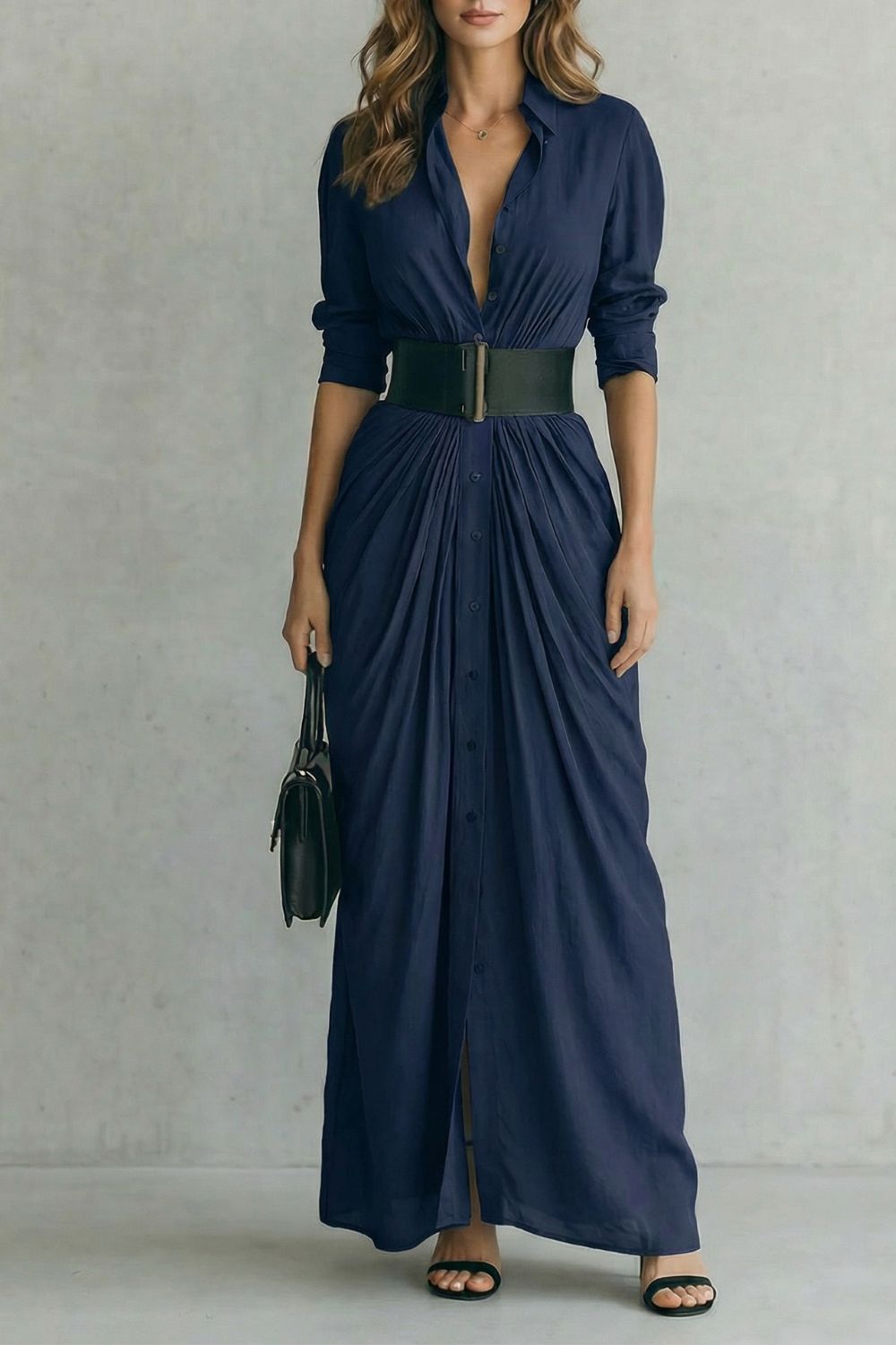 Nivara™ | Buttoned Draped Maxi Dress