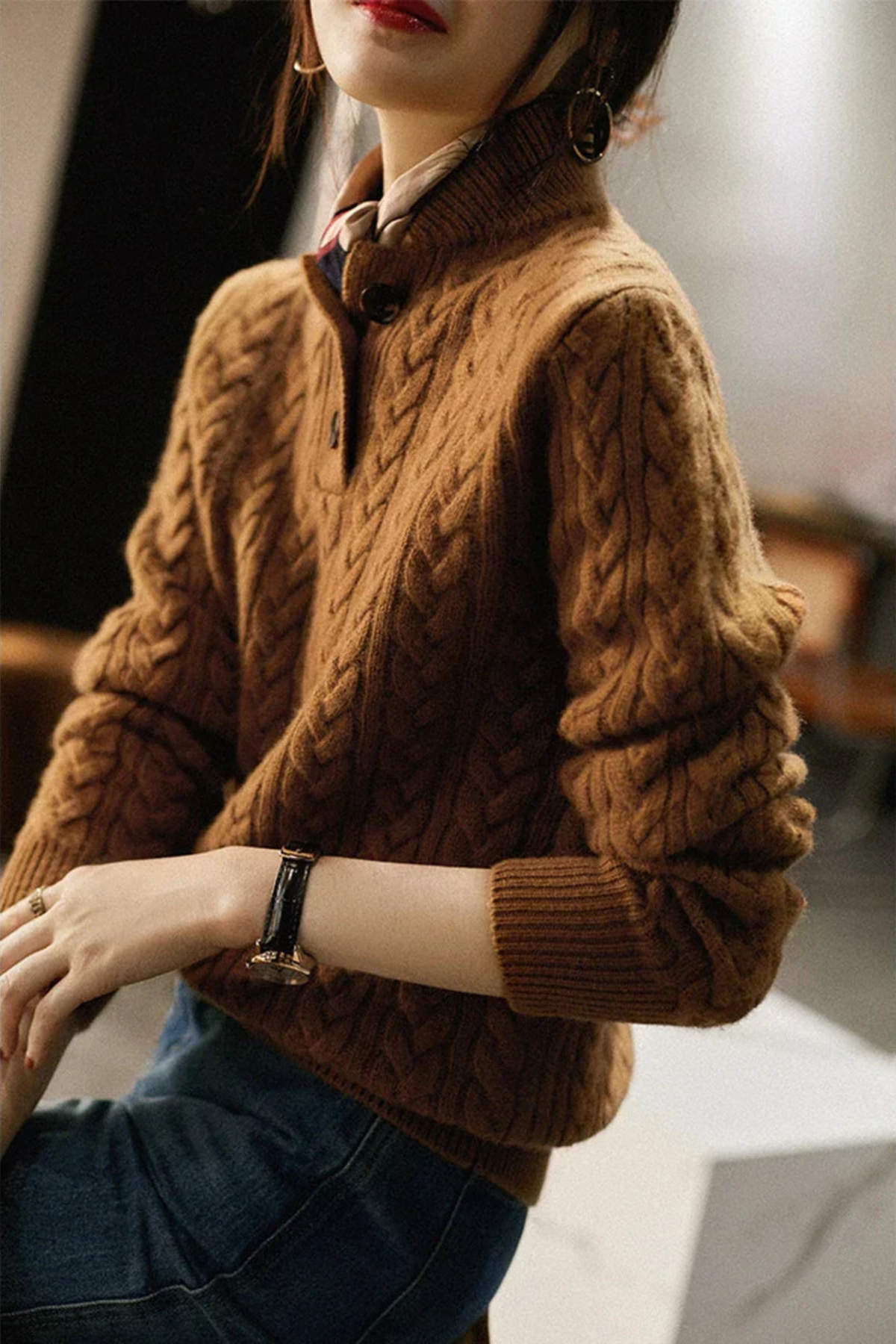 Women's Textured Cable Knit Sweater