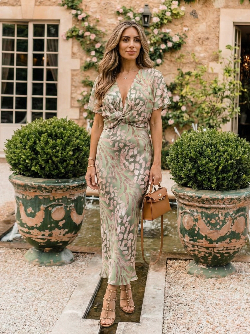 Eloise™ | Abstract Print V-Neck Twist Waist Midi Dress