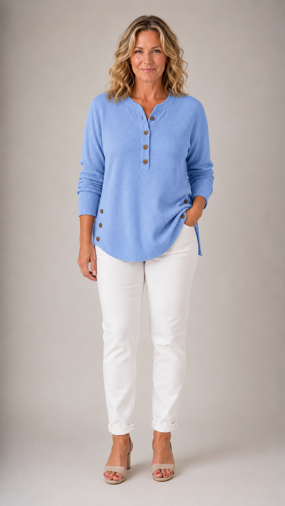 Hazel™ | Ribbed Button Detail Tunic