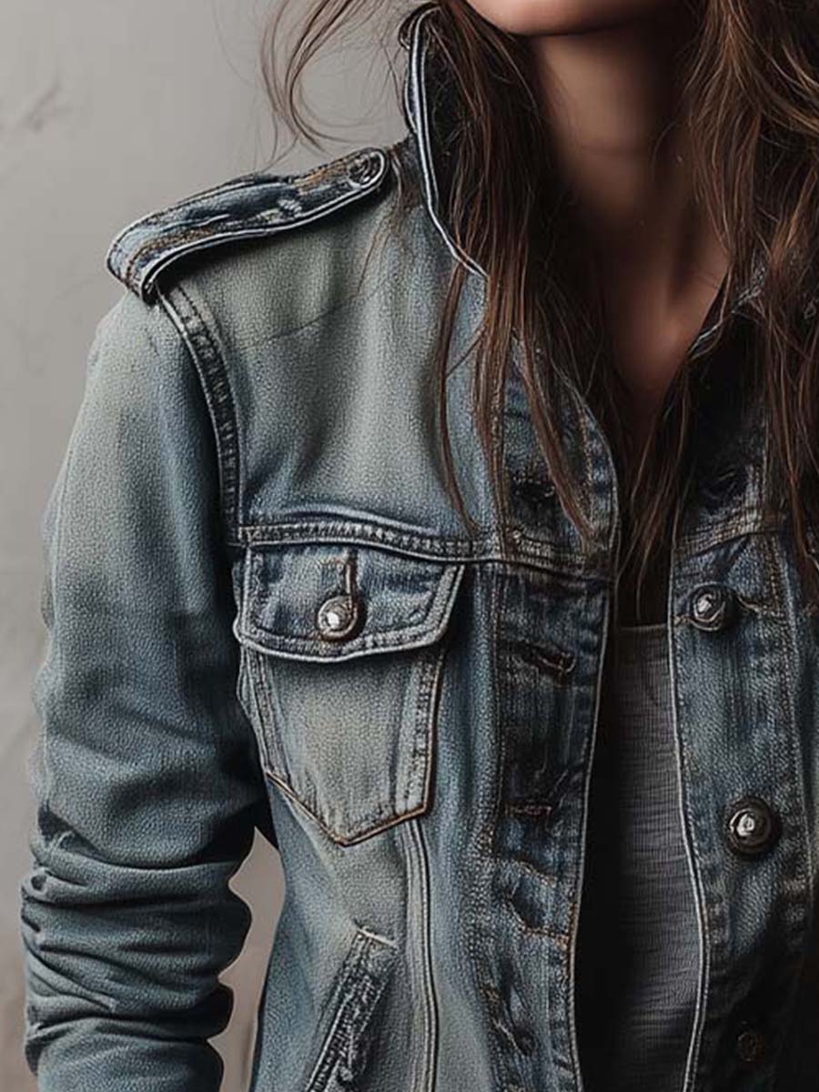 Treva™ | Washed & Faded Utility Jacket With Epaulettes