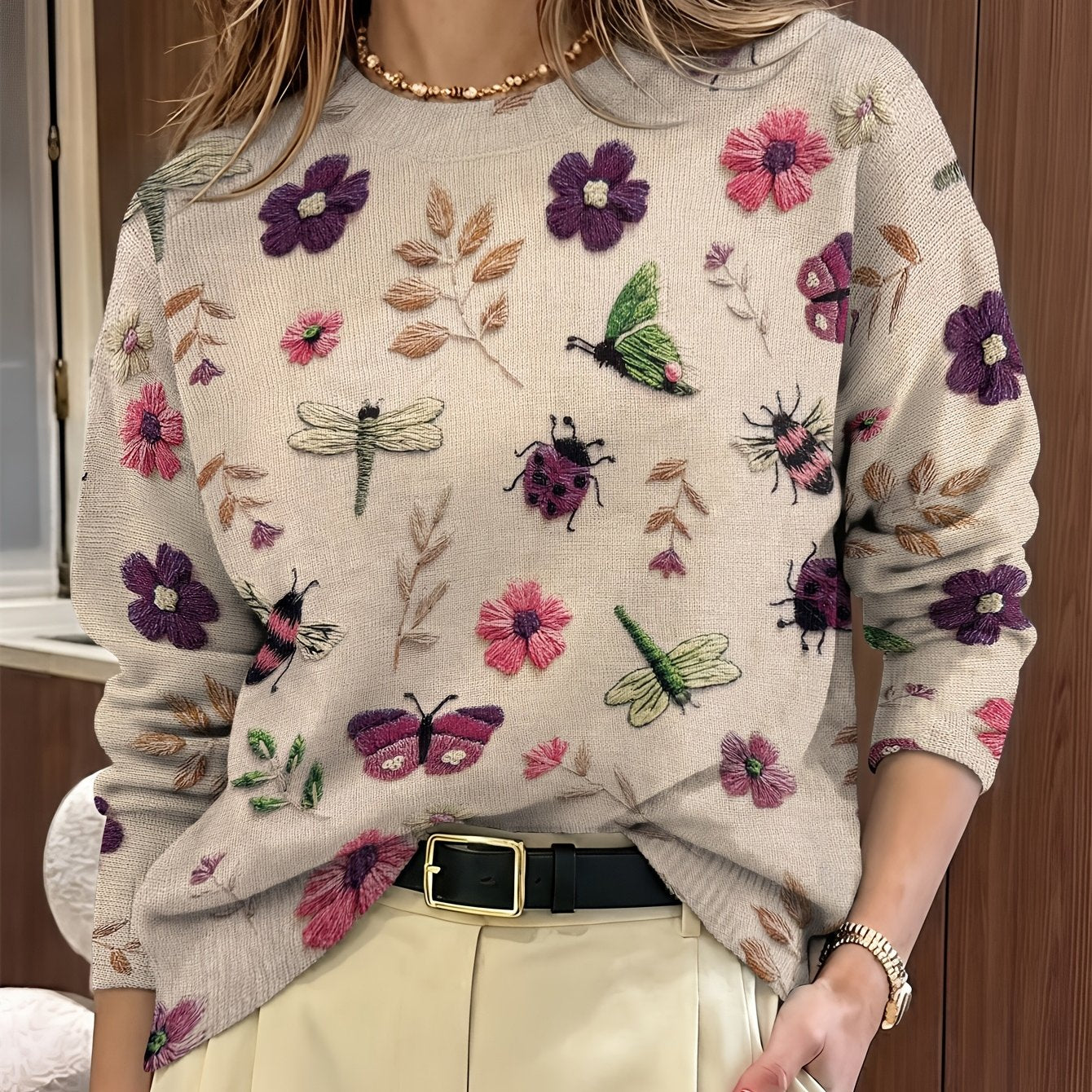 Esmé™ | Botanical Print Crewneck Sweater