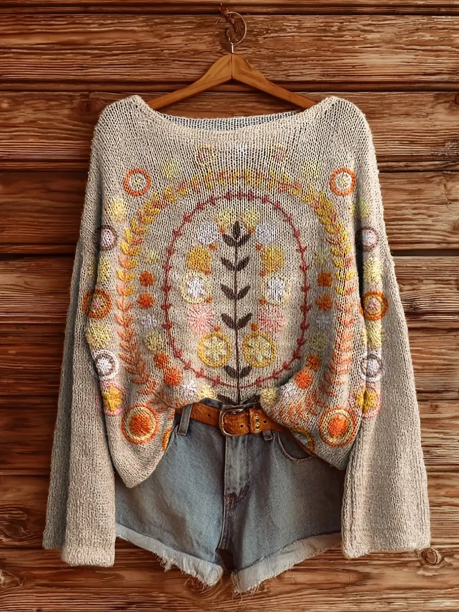 Junipra™ | Boho Vintage Floral Print Sweater