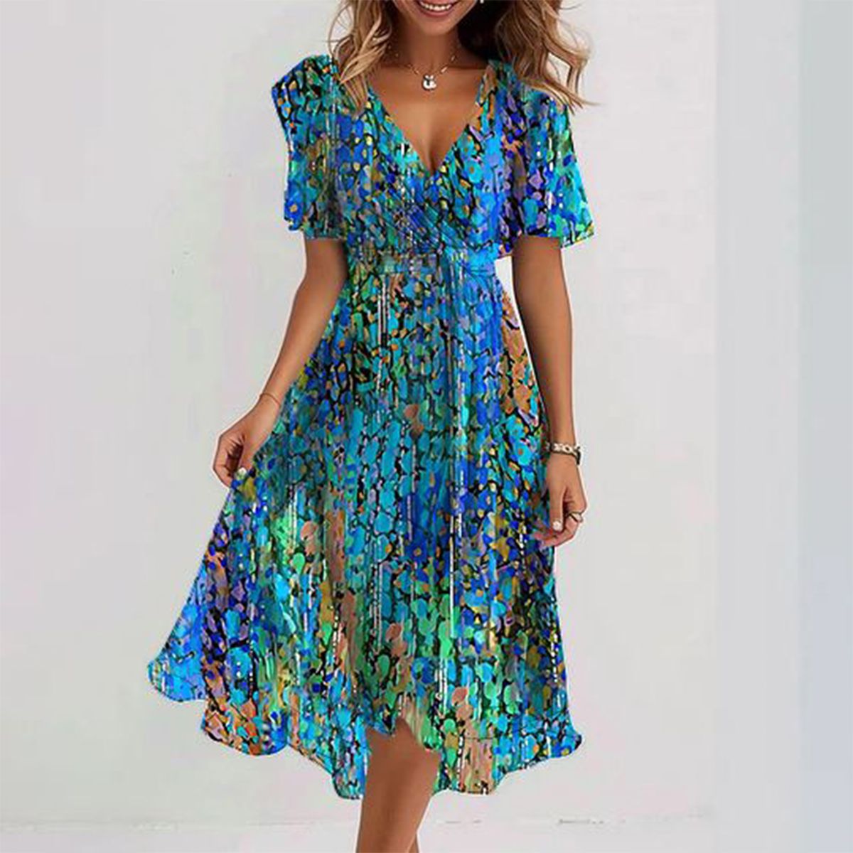 Seraphina™ | Floral Print V-Neck Midi Dress